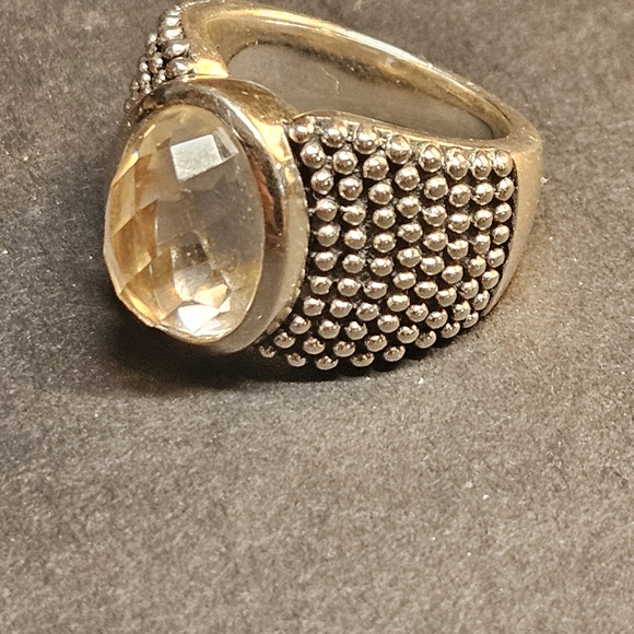 Micheal Dawkins Jewelry - Micheal Dawkins Rose Quartz Set In Silvet Silver Beaded Ring. Size 6